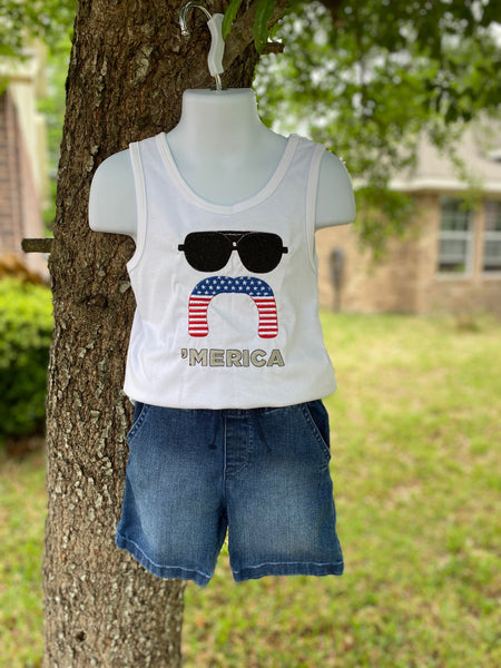 'Merica Mustache/Sunglasses Tank Top